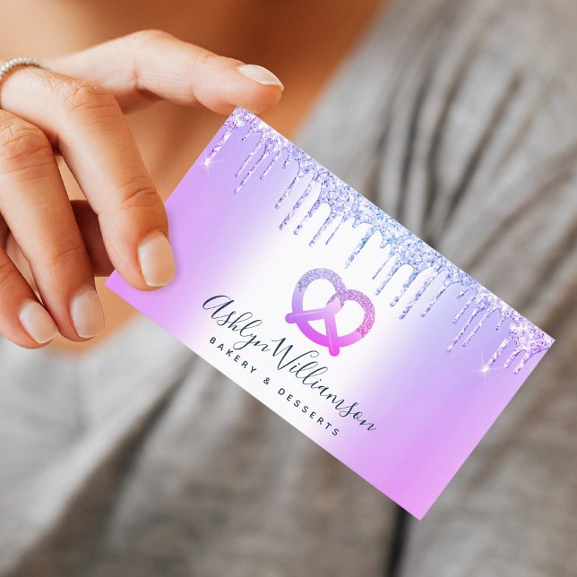 Purple Bakery Pastry Chef Catering Glitter Drips Business Card (Creator Uploaded)