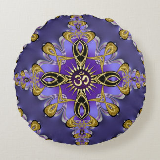 Purple Balance OM Mandala Spiritual Yoga Round Cushion
