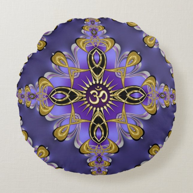 Purple Balance OM Mandala Spiritual Yoga  Round Cushion (Front)