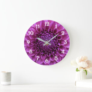 Purple Ball Dahlia Floral Large Clock
