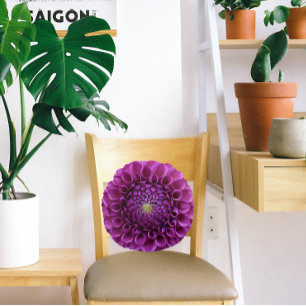 Purple Ball Dahlia Floral Round Cushion