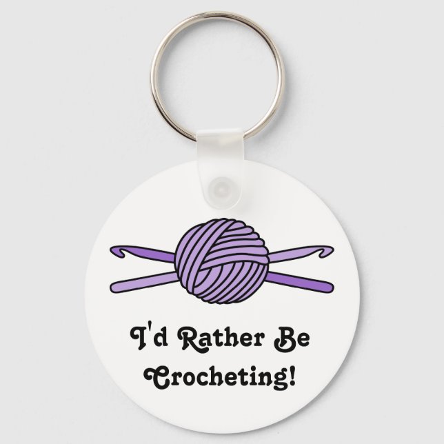 Purple Ball of Yarn & Crochet Hooks Key Ring (Front)