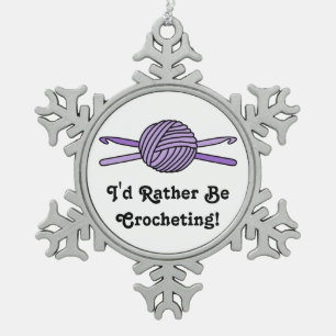 Purple Ball of Yarn & Crochet Hooks Snowflake Pewter Christmas Ornament