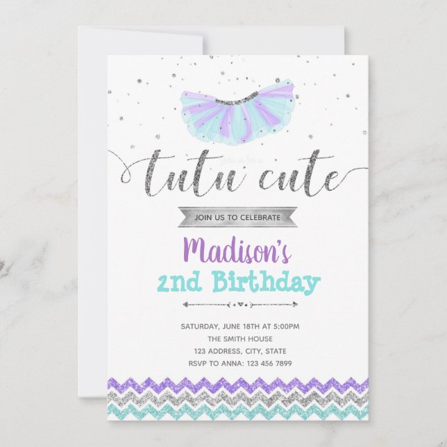 Purple ballerina birthday invitation (Front)