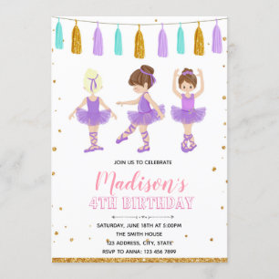 Purple ballerina birthday party invitation