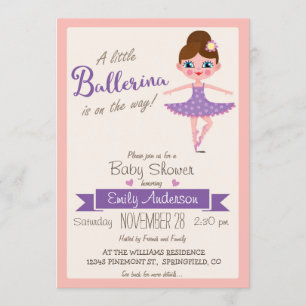 Purple Ballerina, Girl Baby Shower Invitation