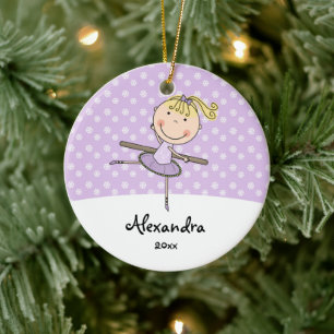 Purple Ballerina Snowflakes Personalised Christmas Ceramic Tree Decoration