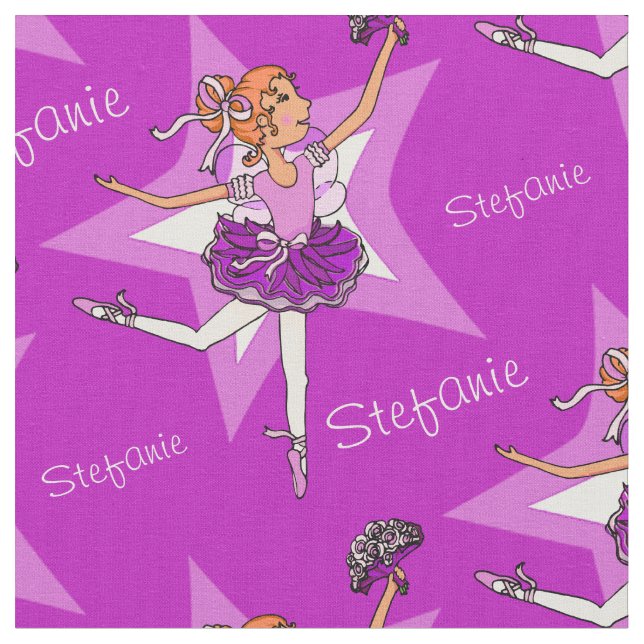 Purple ballerinas dancing custom name fabric (Close Up)