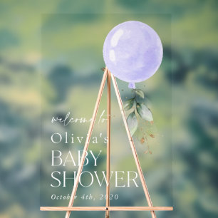 Purple Balloon, Eucalyptus, Baby Shower Welcome Acrylic Sign