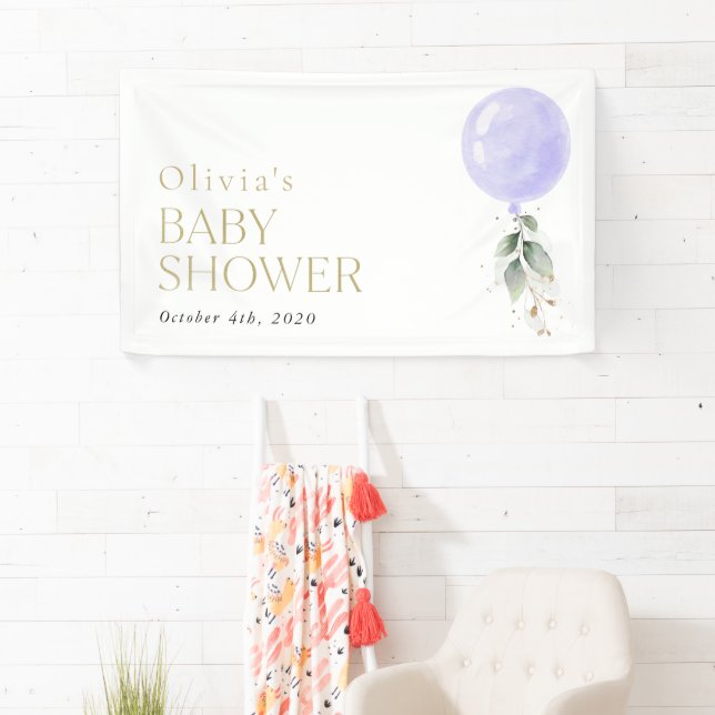 Purple Balloon, Eucalyptus, Baby Shower Welcome Banner (Insitu)