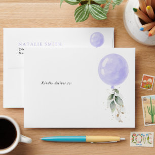 Purple Balloon, Eucalyptus, Greenery, Baby Shower Envelope