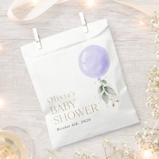 Purple Balloon, Eucalyptus, Greenery, Baby Shower Favour Bags (Clipped)