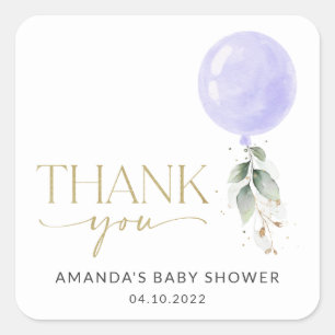 Purple Balloon, Eucalyptus, Greenery, Baby Shower Square Sticker