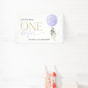 Purple Balloon, Greenery, First Birthday Welcome Banner