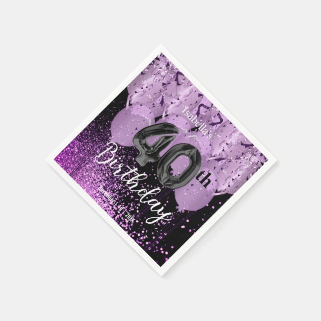 Purple Balloons and Glitter Birthday  Napkin (Corner)