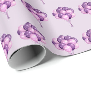 Purple Balloons Birthday Gift Wrapping Paper
