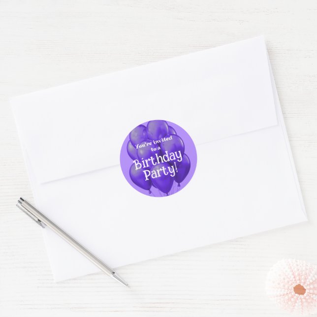 Purple Balloons Birthday Party Envelope Seal (Envelope)