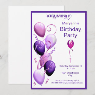 Purple Balloons Birthday Party Invitation