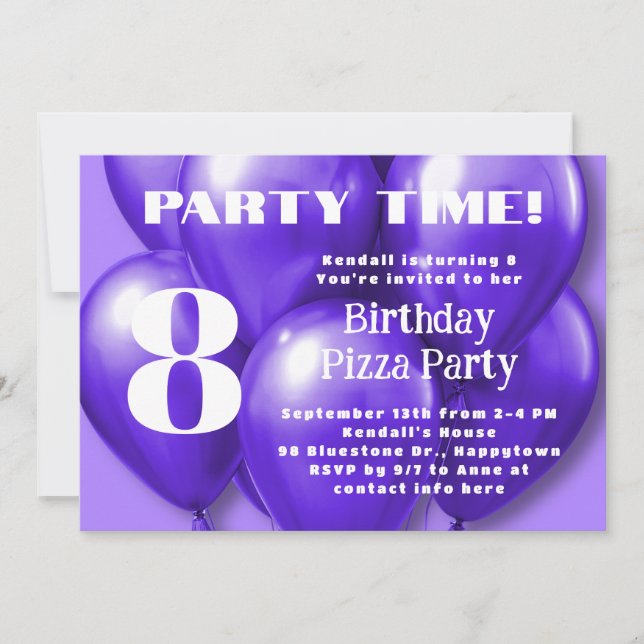 Purple Balloons Childrens Birthday Party Invitation (Front)