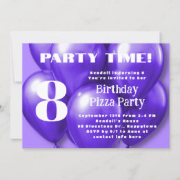 Purple Balloons Childrens Birthday Party Invitation
