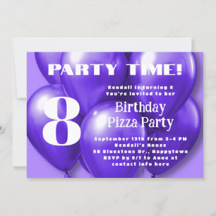 Purple Balloons Childrens Birthday Party Invitation