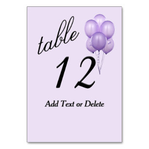 Purple Balloons Custom Text Table Number