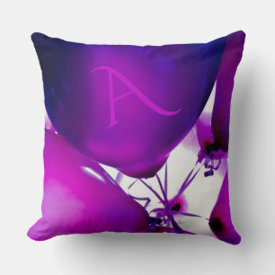 Purple Balloons Fun Pink Monogram Throw Pillow