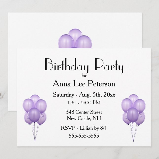 Purple Balloons Invitation (Front/Back)