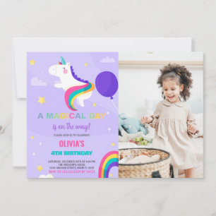 Purple Balloons Unicorn Birthday Invitations photo