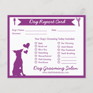 Purple Banner Silhouette Dog Grooming Report Card