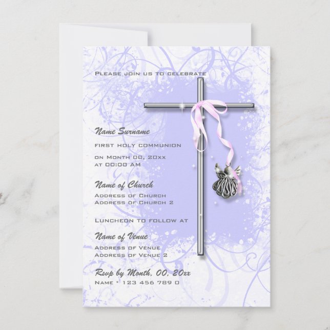 Purple baptism religious communion confirmation invitation (Front)