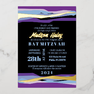 Purple Bar Bat Mitzvah Invitation with Gold Foil