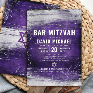 Purple Bar Mitzvah Bold Modern Type Silver Foil Invitation