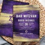Purple Bar Mitzvah Bold Type Gold Foil Modern Invitation<br><div class="desc">Be proud, rejoice and showcase this milestone of your favourite Bar Mitzvah! Send out this cool, unique, modern, personalised invitation for an event to remember. Metallic gold foil brush strokes and Star of David, along with bold, white typography, overlay a rich, dark purple ombre watercolor background. Personalise the custom text...</div>