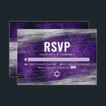 Purple Bar Mitzvah Modern Silver Foil Watercolor RSVP Card<br><div class="desc">Be proud, rejoice and celebrate this milestone of your favourite Bar Mitzvah with this cool, unique, modern, personalised RSVP insert card for your event! Metallic silver foil brush strokes and Star of David, along with bold, white typography, overlay a rich, dark purple ombre watercolor background. Personalise the custom text with...</div>