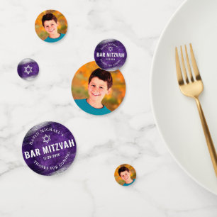 Purple Bar Mitzvah Photo Silver Foil Watercolor Confetti