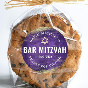Purple Bar Mitzvah Watercolor Gold Foil Modern Classic Round Sticker