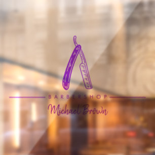 purple Barber Razor Logo Business Window Cling