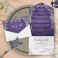 Purple Barn Wood Floral Greenery Cascade Wedding