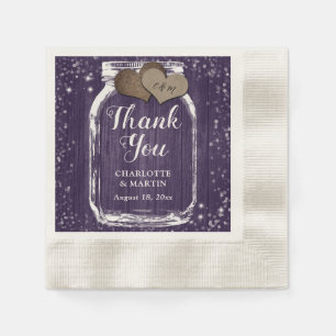 Purple Barn Wood Mason Jar Chic Thank You Wedding Napkin