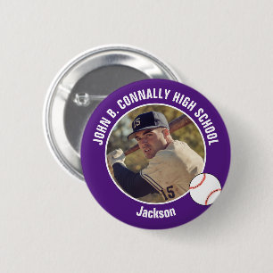 Purple Baseball Player Photo High School Spirit 6 Cm Round Badge