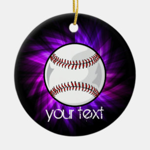 Purple Baseball; Softball Ceramic Tree Decoration