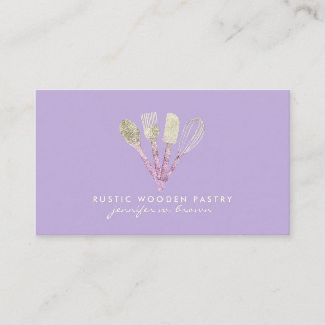 Purple Basic Logo Cake Pastry Glitter Bakery Business Card (Front)