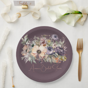 Purple Basil Floral Bouquet Shower Paper Plate