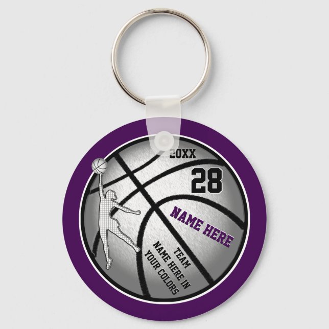 Purple Basketball Gifts for Girls Basketball Team Key Ring (Front)