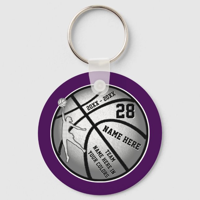 Purple Basketball Gifts for Girls Basketball Team Key Ring (Front)