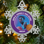 Purple Basketball Player Photo Keepsake Gift Snowflake Pewter Christmas Ornament<br><div class="desc">This cool customized high school basketball player photo gift features white typography of your team and player name on a purple Christmas ornament with a ball. Personalize with your student's photograph and class year as a proud sports parent.</div>