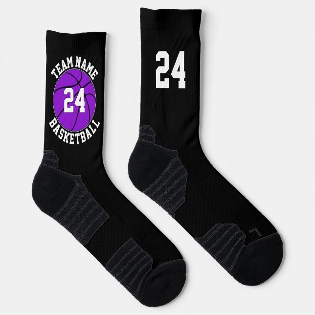 Purple Basketball Player Team Name & Number Sports Socks (Right)