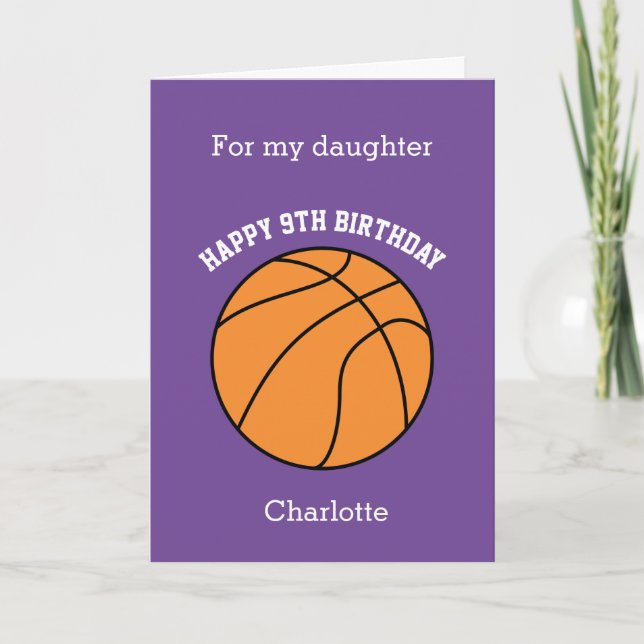 Purple Basketball Sport 9th Birthday Card (Front)