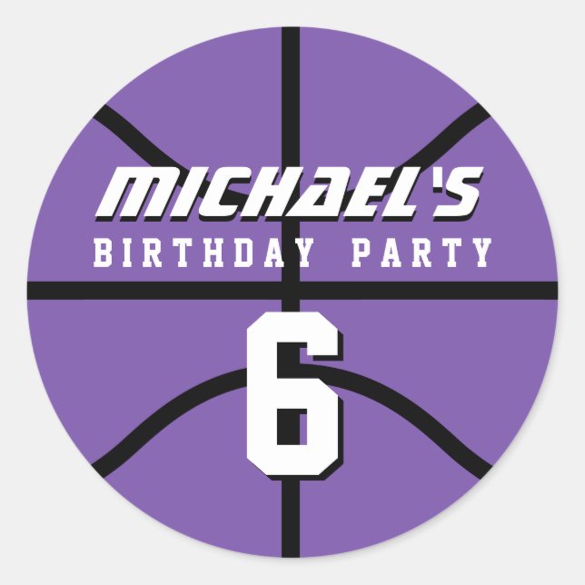 Purple Basketball Sticker Sports Birthday Party (Front)
